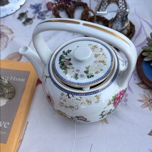 Charming Floral Ceramic Teapot with Gold Trim